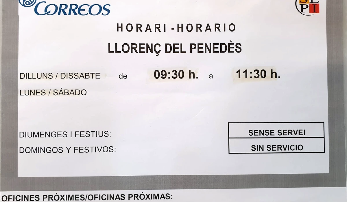Oficina de Correos Oficina de Correos Plaça de la Vila Llorenç del Penedès